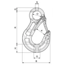 Crochet inox à œil avec linguet - schema