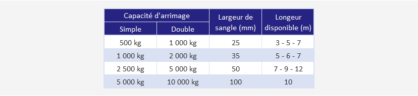 Sangle d'arrimage 2 pièces avec cliquet - Déclinaisons