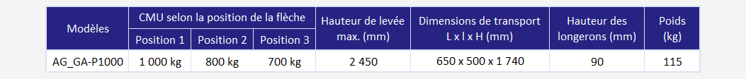 Grue d'atelier pliable GA-P 1000 - déclinaisons