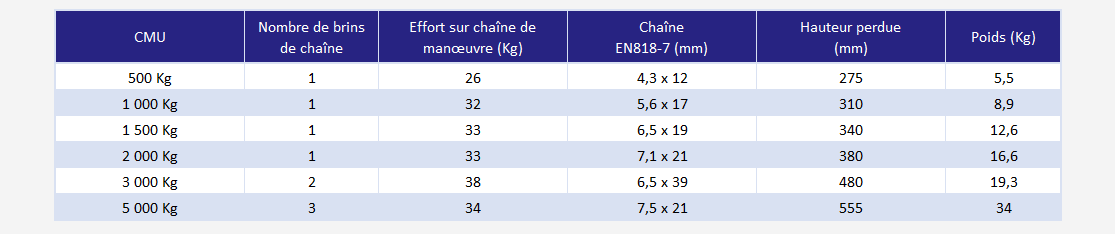 Palan manuel à chaîne Eléphant CMU de votre palan 500 kilos