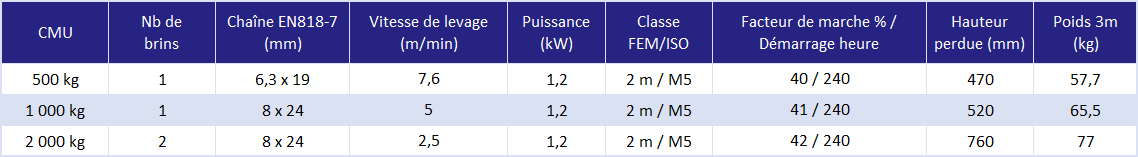 Palan électrique 230v - déclinaisons