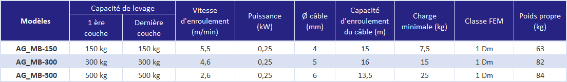 Treuil de levage électrique monophasé