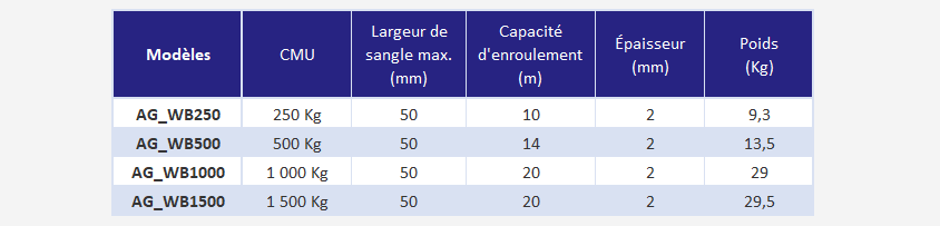 Treuil de levage a sangle textile-declinaisons